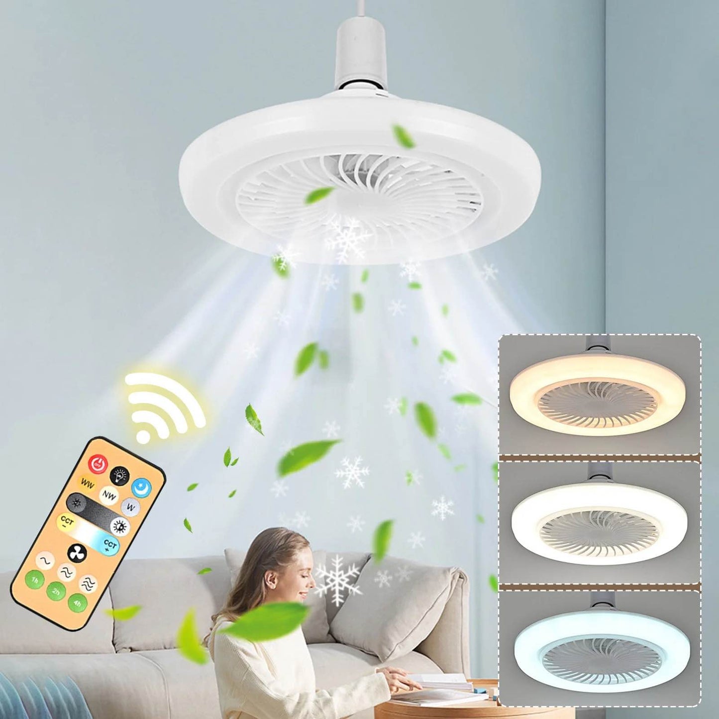 Foco LED con Ventilador 2 funciones en 1 producto- Control Remoto Incluido .