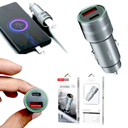 Cargador para Carro Modelo C9 (Puerto USB + Puerto Tipo C) 20W