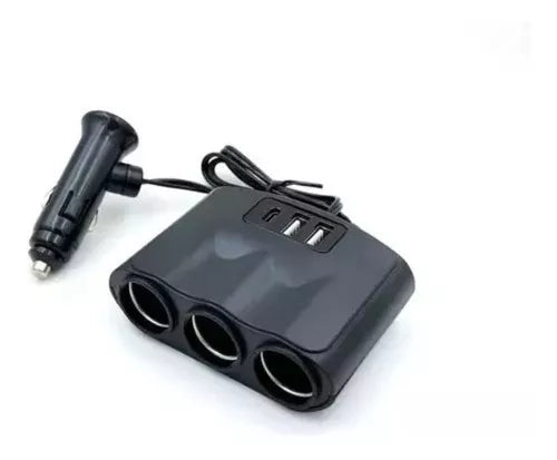 Multiplicador de Cigarrera 3 Puertos + 2 USB + Tipo C Carga Rápida 12-24V