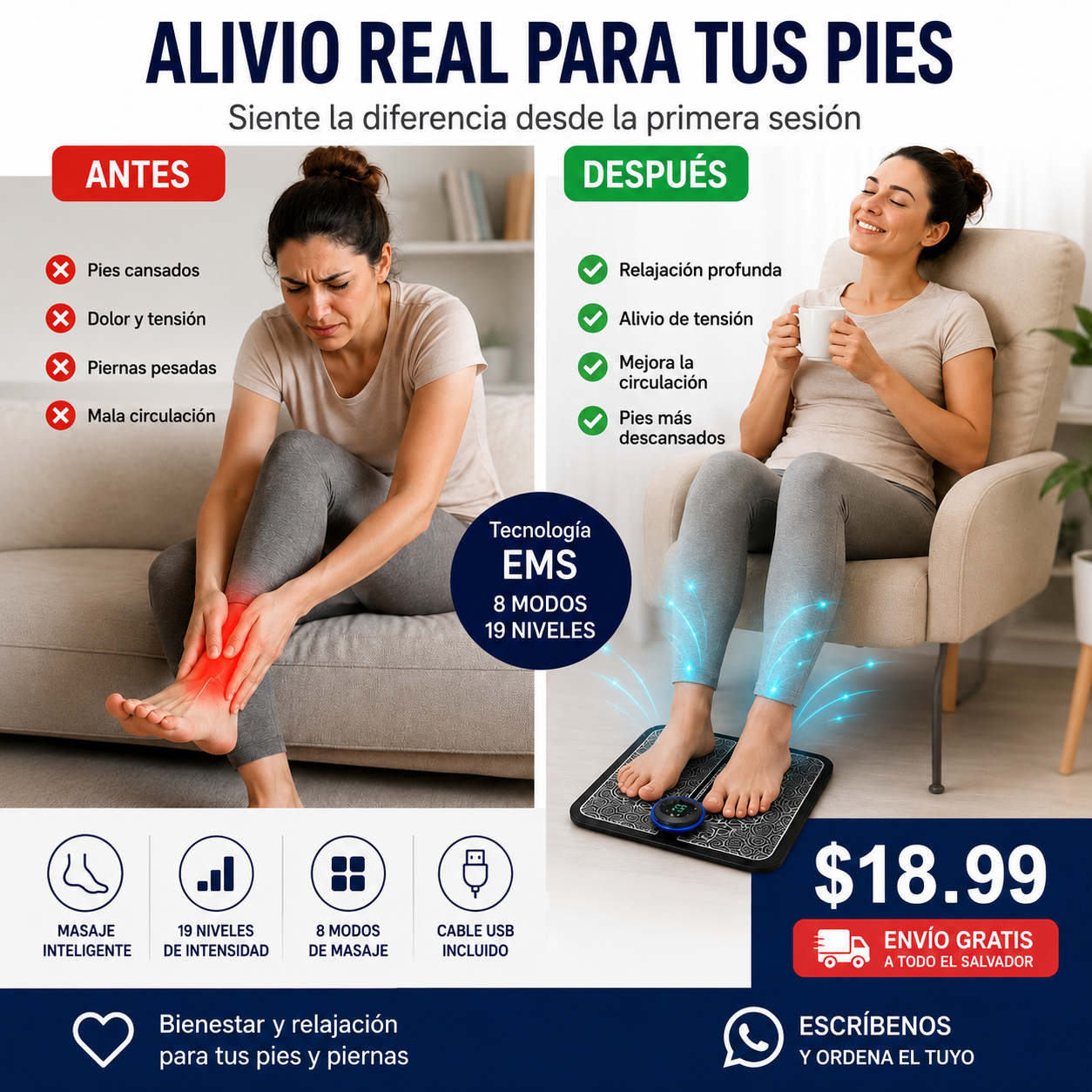 Electro Masajeador EMS para Pies - Alivio para pies