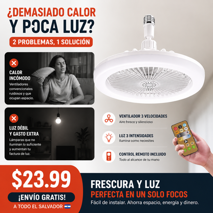 Foco LED con Ventilador 2 funciones en 1 producto- Control Remoto Incluido .