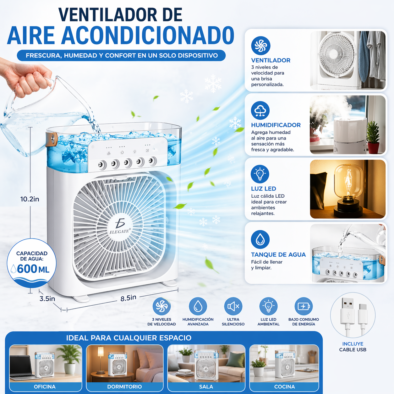 Mini Ventilador enfriador PRO – Aire Frío 3 funciones en 1
