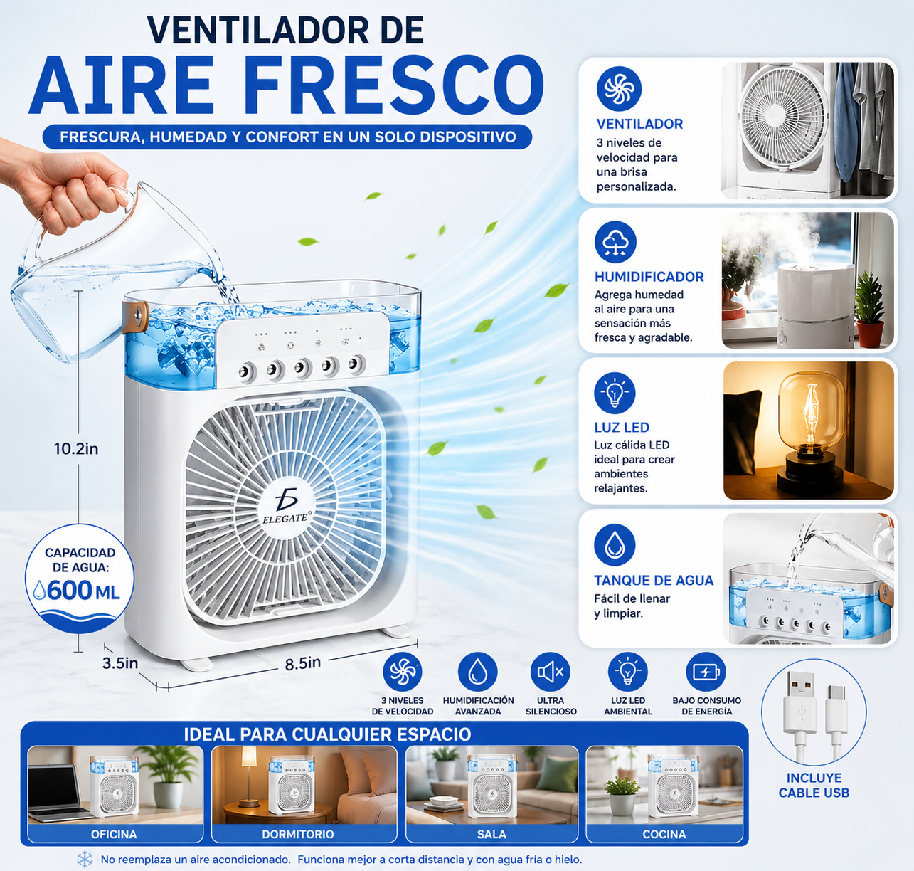 Mini Ventilador enfriador PRO – Aire Frío 3 funciones en 1